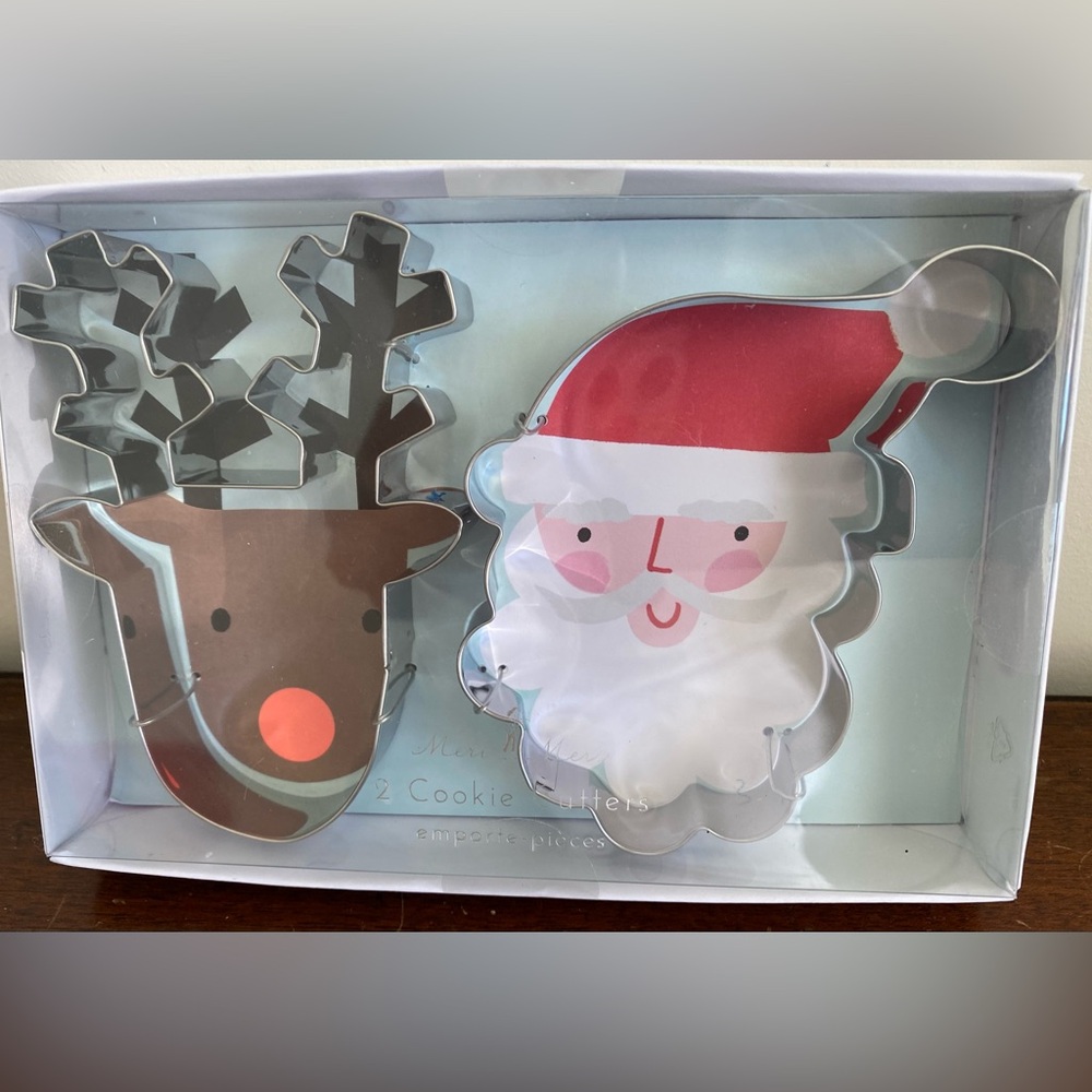 Meri Meri Santa Claus Face & Reindeer w/Antlers Cookie Cutters 4" NEW Metal